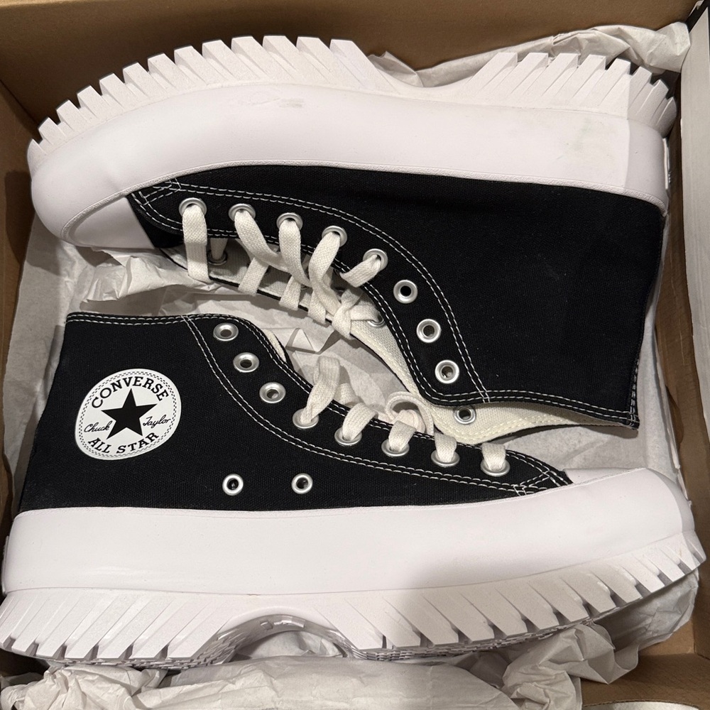 NIB Converse Black & White Lug-Sole High Top Sneakers - Picture 2 of 9
